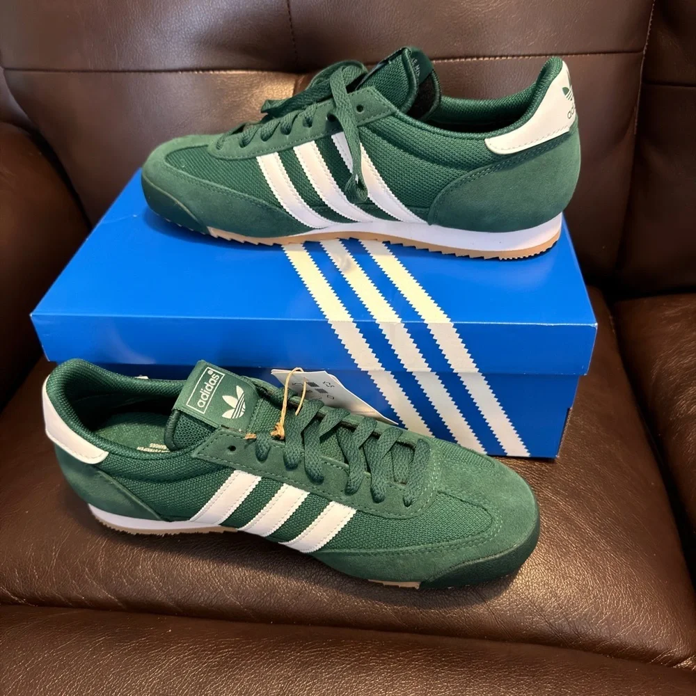 adidas Green and White Low-Top Suede Sneakers